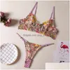 BRAS SET KVINNER SEXY BH 2023 Summer Little Floral Single Layer With Underwire Thong Womens Fashion Underwear Set Drop Delivery Appar Dhbzk