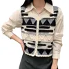 Women's Tanks Women Button Up Crop Top Vest Crochet Knit Contrast Color Waistcoat Cardigan Dropship