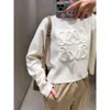 Pullover in lana a rilievo bianco stile pigro per top da donna inizio autunno nuovo maglione da donna casual allentato di fascia alta