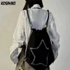 Siyah Yıldız Drawstring Çantalar Kadın Erkek Japon Vintage Tepeli Moda Okul Çantaları Kore Günlük Sokak Giyim Y2K Estetik Sırt Çantaları 240103
