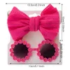 6 ensembles/lot Daisy bébé lunettes de soleil oeillet arc bandeau ensemble élastique en Nylon bandes de cheveux bord de mer lunettes de soleil enfants chapeaux 240103