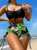 Kordelzug vorne Shorts Bikinis hohe Taille Badeanzug Frauen Bademode weibliche Badegäste Baden Schwimmen Badeanzug Beachwear 240103