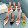 Amina muaddi Femmes Begum LUPITA Cristal Satin Pantoufles mode cristal TISSU MULES diapositives sandales sexy bout ouvert luxe cuir semelle chaussures de soirée 9.5 cm Chaussures