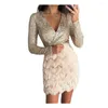 Vestidos casuais mulheres vestido baixo corte v pescoço bainha cintura apertada slim fit manga longa brilhante lantejoulas faux fur festa de baile senhora mini