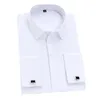 Mäns klassiska franska manschetter Solid Dress Shirt Covered Packet Formal Business Standard Fit Long Sleeve Office Work White Shirts 240104