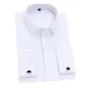 Men's Classic French Cuffs Solid Dress Shirt Covered Placket Formal Business Standardfit Long Sleeve Office Work White Shirts 240104