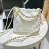 Pearl Chain Handbag Beach Tote Calfskin Gold Silver Metal Shoulder Bag Purses for Women High Capacity Shopping Chain Wallet Ladies Bag