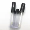 Tubo de brilho labial vazio recarregável, faça você mesmo, 7ml, formato redondo, tubo de embalagem transparente, tampa preta com plugue interno, recipiente portátil