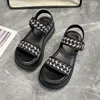 Sandálias Senhoras Sapatos Preto Verão 2024 Ao Ar Livre Open Toe para Mulheres Calçado Cunha com Plataforma À Prova D 'Água O Conforto Coreano