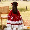 Zhiya kläder 2023 Autumn New Girl Lolita Princess Dress Wine Red Children's fluffy kjol Bomull