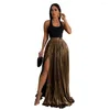 Rokken 2024 Luxe Designer Jonge Sexy Faicycore Chiffon Geplooide Effen Vakantie Stijl Hoge Taille Vrouwen Lange Spit Losse