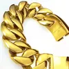 Bracciale da uomo in acciaio inossidabile 316L riempito in oro massiccio da 32 mm Bling pesante b155 240103