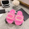 channel Slippers woolskin fluffy sandal fashion teddy bear fuzzy Designer Shoes outdoor flat Sliders luxurys tazz sandale mens black white pink Slide Slipper gift