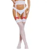 Meias femininas shengrenmei liga com laço vermelho feito à mão meias cinto de renda meia-calça sexy lingerie suspender uniforme feminino transparente