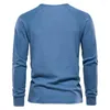 Heren T-shirts Europese Herfst/Winter Onderlaag Henley Hals Lange Mouwen Wafel T-shirt Effen Kleur Buitenlandse Handel Top