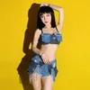 Stage Wear Adulte Jazz Dance Vêtements Denim Tops Strass Tassel Shorts Sexy Bar Gogo Dancer Performance Costume Party Outfit VDB5144