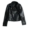 Jaquetas femininas 2024 mulheres jaqueta de motocicleta trincheira cor sólida casaco de couro falso lapela zíper placket curto feminino outwear