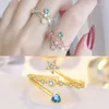 Cluster Rings Kofsac Sweet Temperament Star Blue Zircon Love Heart Ring Kvinnsmycken 925 Sterling Silver for Women Engagement Present