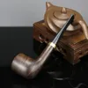 Straight Tobacco Pipe 9mm filter Ebony Wood Pipe Handmade Metal Ring Smoking Pipe Vintage Smoke Pipe Accessory 240104