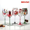 16oz Kerstthema Glazen Goblet Cups Handgeschilderde Kerstman Sneeuwpop Rendier Wijnglas Cup Home Christmas Party Drinkware 240104