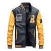 Men's Embroidered Baseball Jacket Leather Casual Jacket Slim Wave Fleece Stand-up Collar Leather Jacket 240103