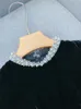Повседневные платья 2024, осенне-зимняя французская женская одежда, модная роскошная жемчужная вырезка с длинным рукавом и круглым вырезом, черный бархат
