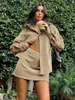 Work Dresses Bclout Fashion Khaki Corduroy Skirts Sets 2 Pieces Women Elegant Pockets Long Sleeve Loose Blouses Casual Sexy Mini Suits