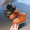 Spring Autumn Girls Leather Shoes Fashion Kids Ankle Boots Solid Color Boys Sneakers Black Brown SMG136 240103