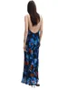 Casual Dresses Women Sleeveless Floral Blue Dress Backless Long Party For Cocktail Beach Street Summer Clothing