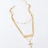 Colliers pendentif collier croix strass lettres anglaises pour femme (doré)