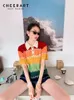 Klänning Cheerart Rainbow Sticked Short Two Piece Set Womens Outifits Summer 2022 High Fashion Top och Short Matching Set Clothing