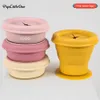 Nom personnalisé gratuit bébé Snack tasse Portable pliable avec ventouse tasse à boire alimentation nourriture boîte de stockage bébé trucs 240104