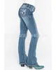 Dżinsowe dżinsy dżinsy haftowane w średnim wieku szczupłe dżinsy spodnie damskie T240104