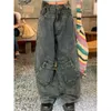 Women's Jeans American Plus Size Retro Washed Big Pocket Women High Street Straight Tube Loose Slim Wide Leg Long Pants Sense Of Design