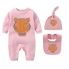 Classique imprimé nouveau-né bébé body été à manches courtes combinaison trois pièces ensemble mode enfants pur coton barboteuses CSD24010410-6