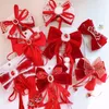 Hair Accessories 2024 Sweet Princess Children's Crown Barrettes Year Red Velvet Bow Long Ribbon Hairpins For Girl Headwear