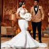 2024 Suknie ślubne syreny ślubne luksusowe koraliki Wysoka szyja z długimi rękawami w rozmiarze Pociąg na niestandardowe plażę satynę vestido de novia