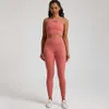 Lu Allinee Woman Solid Color Soft Gym Fitness Outfit Set Legging Short Short Caltut Back Top 2Pc Stup Jog Women Round Neck Lemon Lady Gry Sports Girls