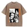 Herr t-skjortor tvättade tshirt anime blekmedel tryckt kortärmad vintage gotisk harajuku stil hiphop överdimensionerad unisex