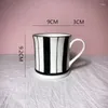 Canecas Caneca cerâmica com listras contrastantes preto e branco copo de água para uso de escritório café da manhã família casal