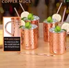 Copo Moscow Mule Caneca de coquetel de aço inoxidável com borda enrolada de metal banhado a cobre com martelo apontando copos de cerveja LT746