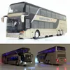 SALE HÖG KVALITET 1 32 Legering Pull Back Bus ModelHigh Imitation Double Sightseeing Busflash Toy Vehicle 240104