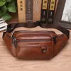 Riñonera de cuero genuino para hombre, bolso de viaje Retro de piel Natural, bolso cruzado, eslinga para el cuerpo, pecho, cinturón de cadera, bolsas 240103