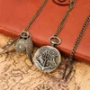 Vintage Antique Quartz montre de poche ensembles Bronze mignon boule ailes conception montres collier pendentif horloge chaîne cadeaux coffret 240103