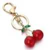 Czerwony Cherry Bierek Bluczowy Kryształowy Rhinestone Cute Fruit Worka Wiselan Akcesoria Key Cain Pierścień Rzut biżuterii K401 240103