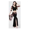 Stage Wear Autumn And Winter Belly Dance Floral Training Suit Big Size Slimming Oriental Costume Slit Pants