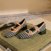 Dress Shoes EVACANDIS Sheepskin Square Toe Heels Women's High Quality Vintage Plaid Line Band Mary Jane Single