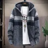 Men's Hooded Jumper Cold Sweater Winter Fleece Jackets Cardigan Wool Autumn Warm Zip Up Jacket Male Clothing Japan Knitwear Coat 240103