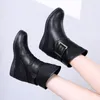 Bottes dames marron talon compensé bout rond chaussures noir mi-mollet mi-haut chaussures pour femmes imperméable offre botte