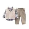 Ensemble de vêtements 3 pièces pour garçons, pull pour bébé, gilet, chemises à manches longues, pantalons Cargo, costume pour enfants en bas âge, printemps-automne 2023, 240103